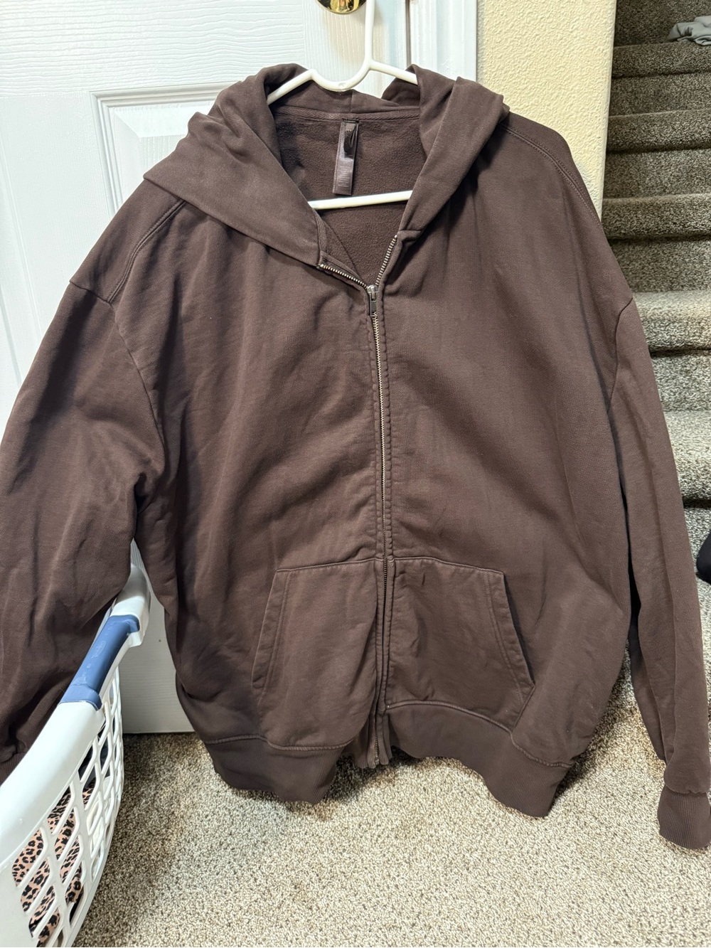 Skims Boyfriend Fleece Zip Up Hoodie sz M in Espresso